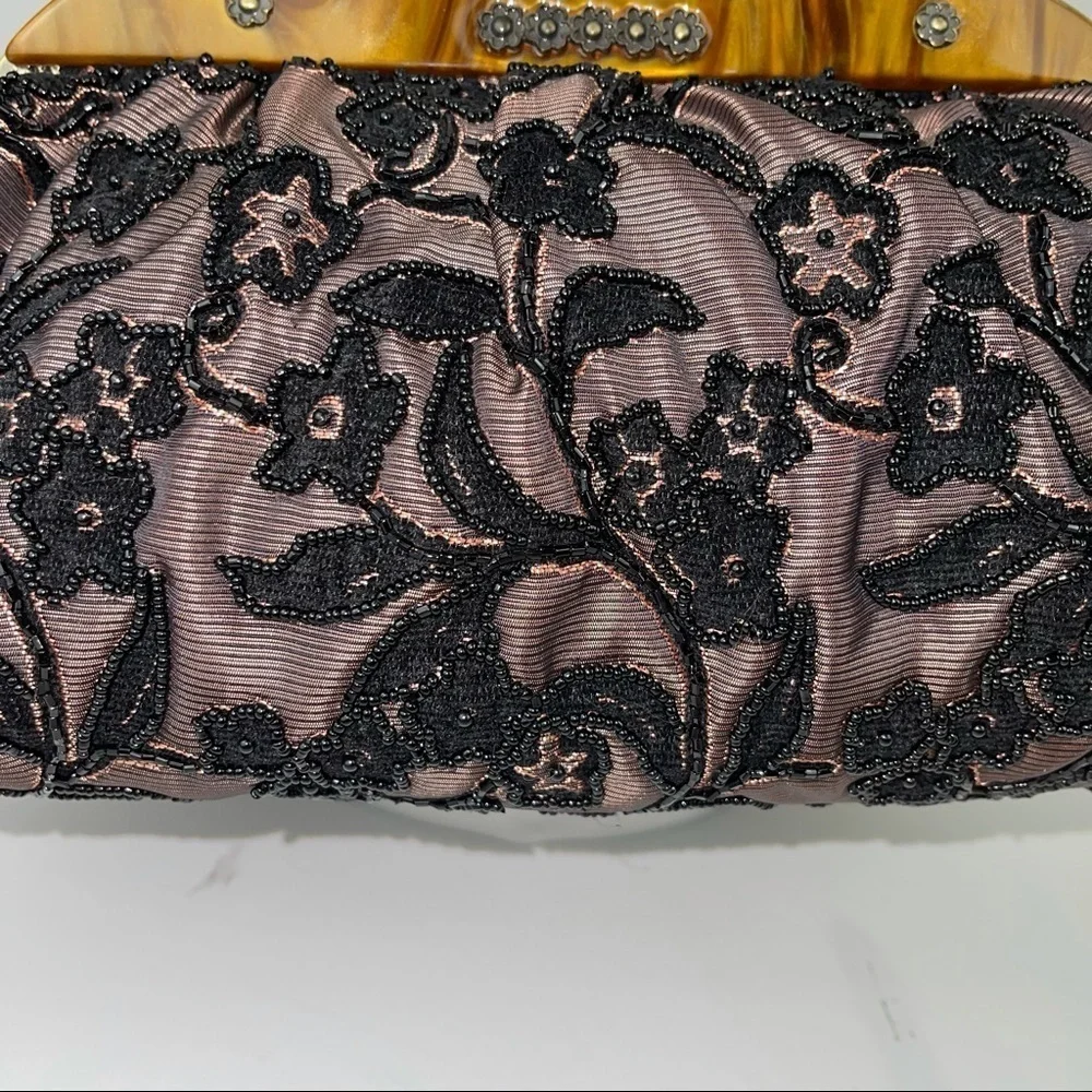 Vintage Inspired Black Gold Beaded Handbag Purse